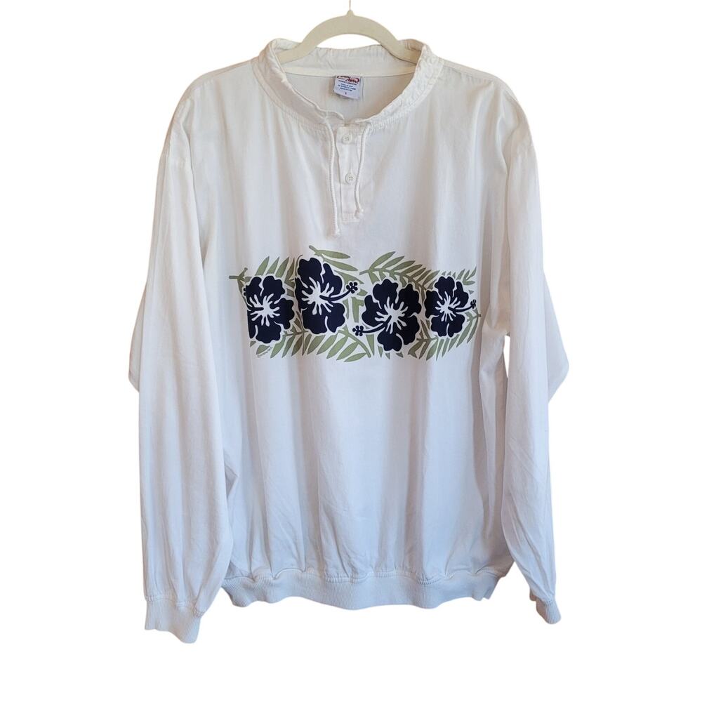 Crazy Shirts Hawaii Floral Print Cotton Sweatshirt Size L Pullover Drawstring